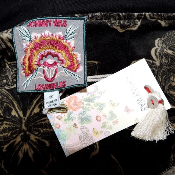 JOHNNY WAS ⚜ WOMEN'S BLACK COTTON VELVET HUDED JACKET - Picture 6 of 6